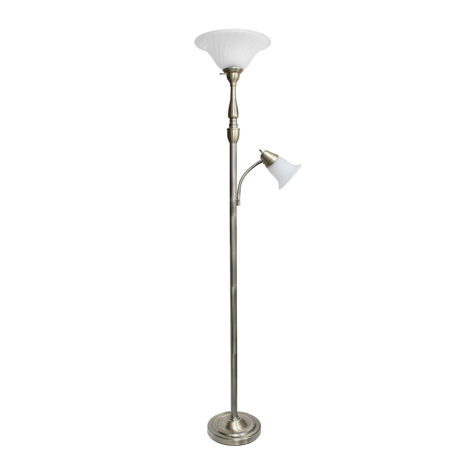 Quince Antique Brass And White Two-Light Floor Lamp