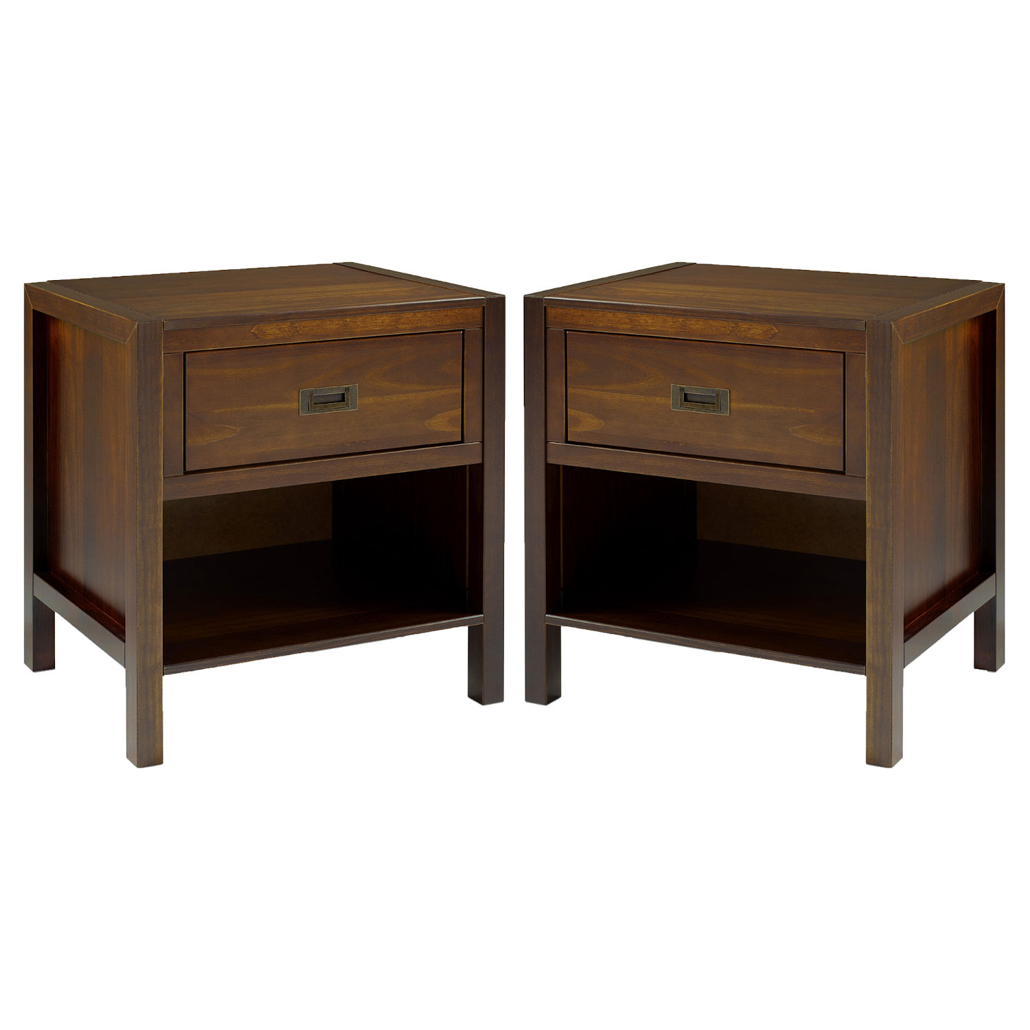 Lydia Walnut Single Drawer Solid Wood Nightstand, Set Of Two
