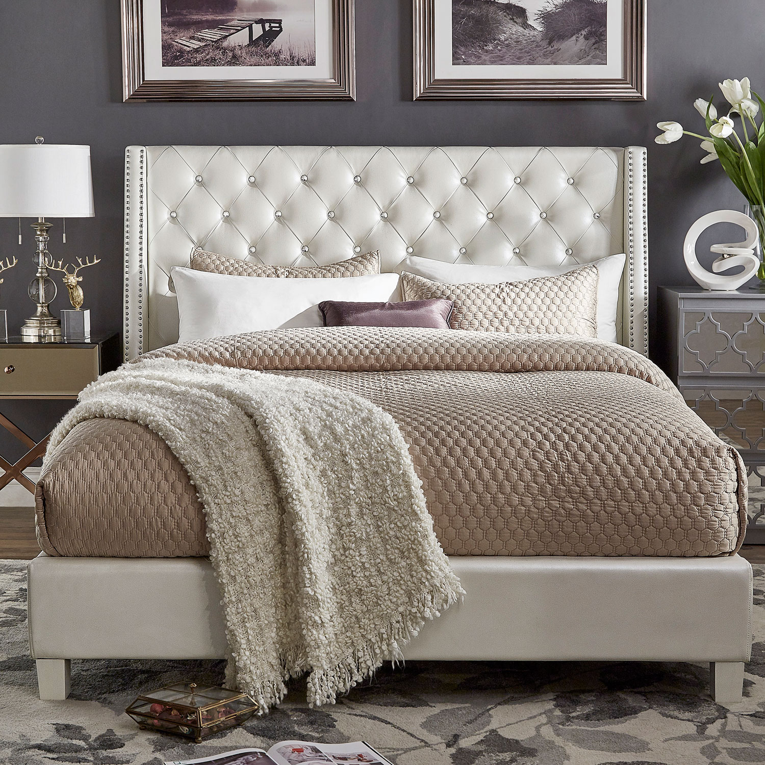 Sotello Crystal Tufted Queen Bed