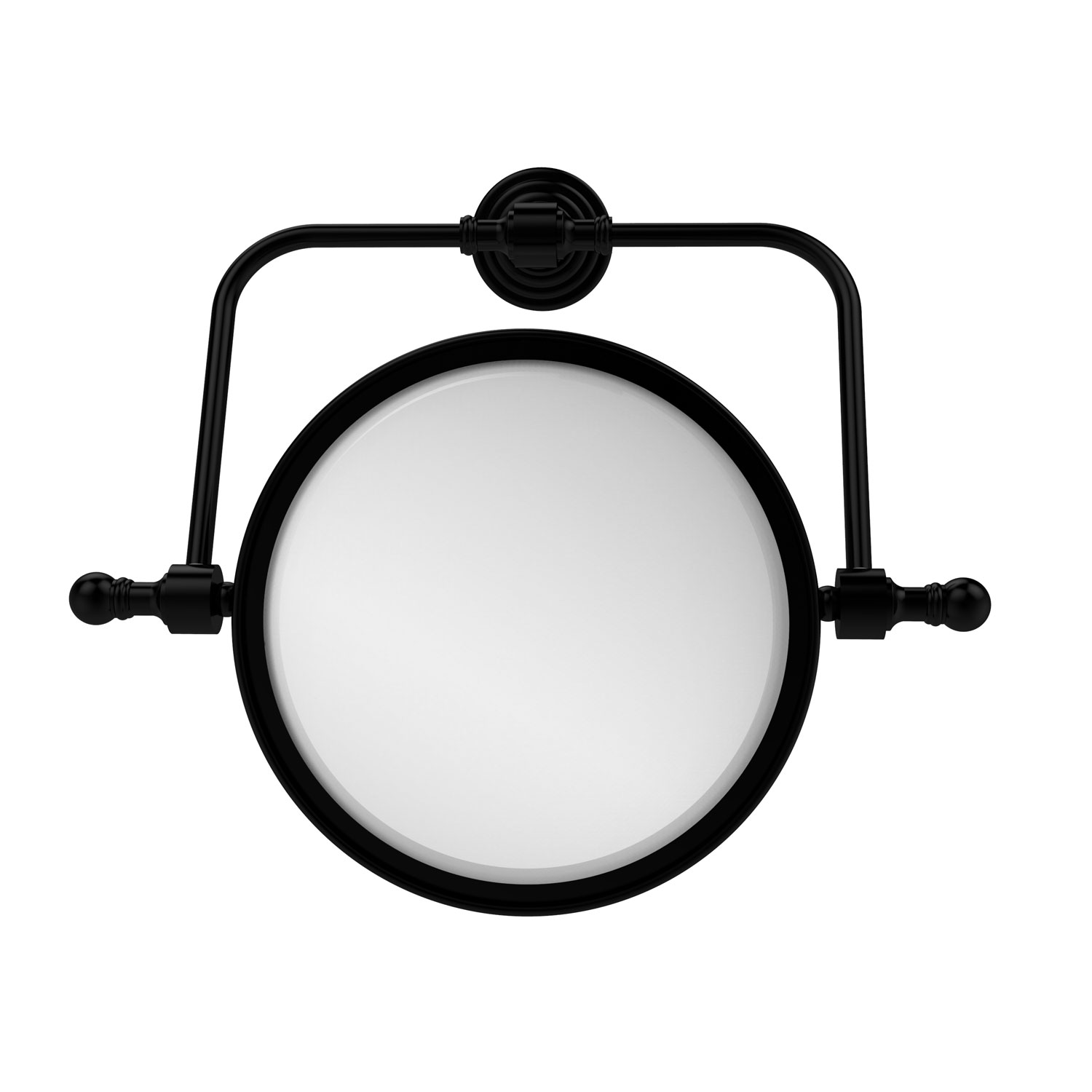 Retro Wave Collection Wall Mounted Swivel Make-Up Mirror 8 Inch Diameter With 2X Magnification, Matte Black