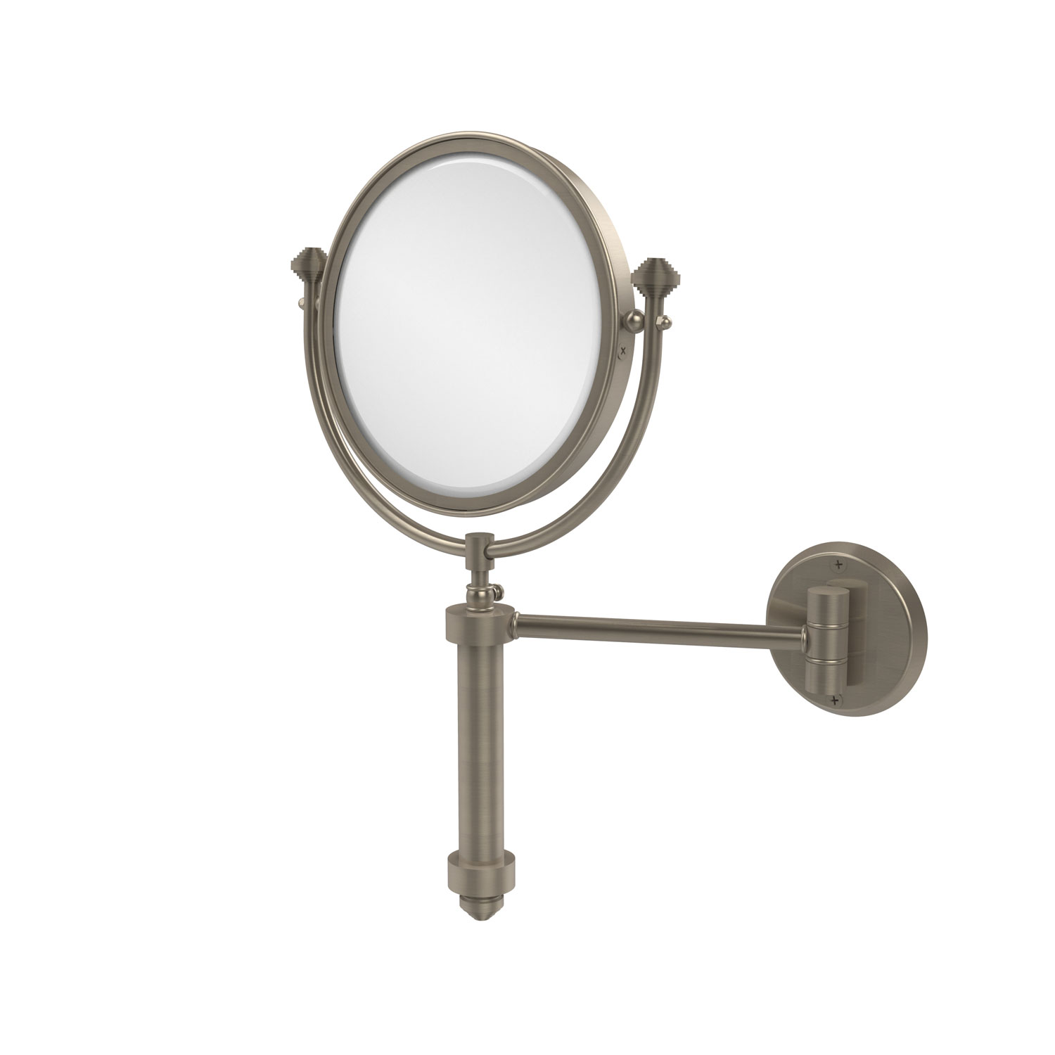 Southbeach Collection Wall Mounted Make-Up Mirror 8 Inch Diameter With 2X Magnification, Antique Pewter