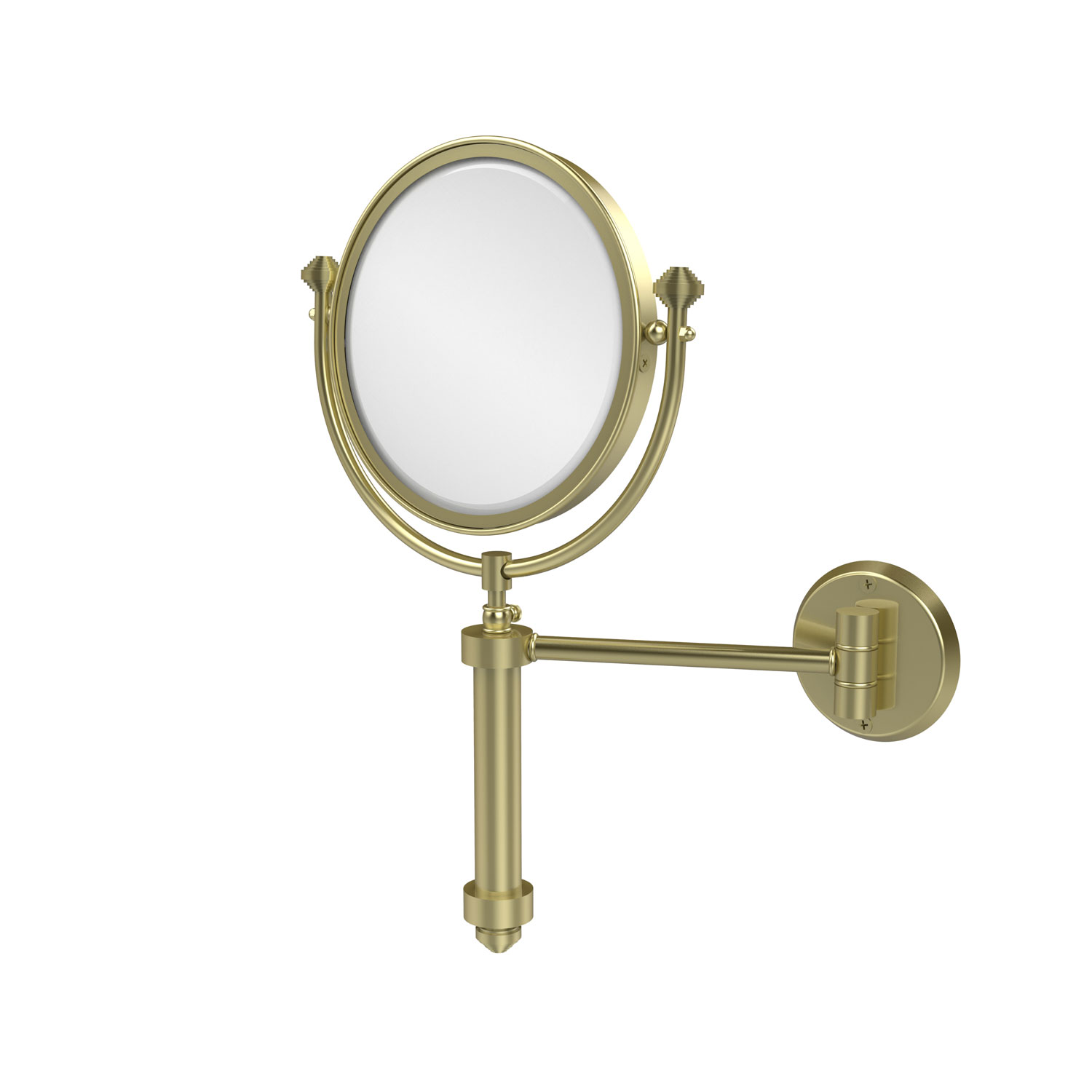 Southbeach Collection Wall Mounted Make-Up Mirror 8 Inch Diameter With 2X Magnification, Satin Brass